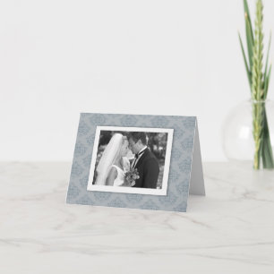 Dusty Blue elegantes Damask Foto Vielen Dank Dankeskarte