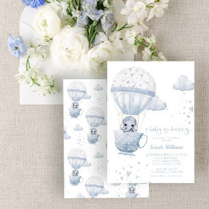 Dusty Blue Elephant Baby veranstaltet Babyparty Einladung