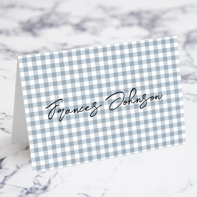 Dusty Blue En vichy Nom individuel Cartes de prése (Dusty Blue Gingham Individual Name Place Cards)