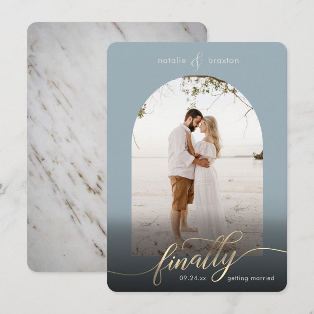 Dusty Blue Endlich Erlangung von Verheiratung & Fo Save The Date (Vorne/Hinten)