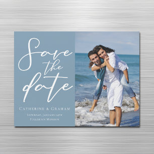 Dusty Blue Enregistrer la date Couple Photo Magnet