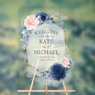 Dusty Blue et Blush Floral Mariage Bienvenue