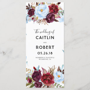 Dusty Blue et Bourgogne Floral Wedding Programmes