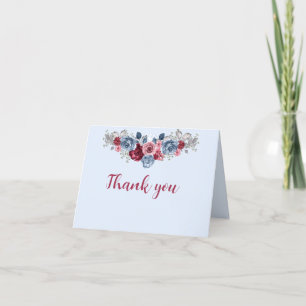 Dusty Blue et Bourgogne Mariage Carte de remerciem