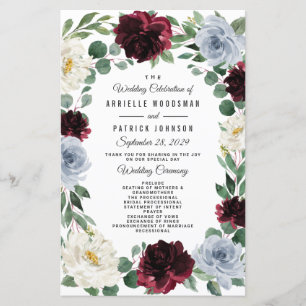 Dusty Blue et Burgundy Boho Programmes Mariages de