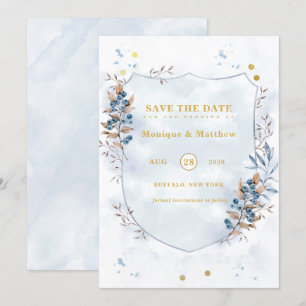 Dusty Blue et Gold Blueberry Enregistrer les carte