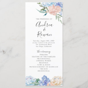 Dusty Blue et rose Floral Wedding Programme