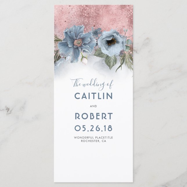 Dusty Blue et Rose Gold Floral programmes de maria (Devant)