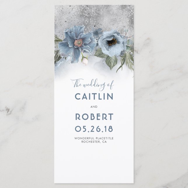 Dusty Blue et Silver Floral programmes de mariage (Devant)