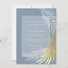 Dusty Blue et White Tropical Faire-part de mariage