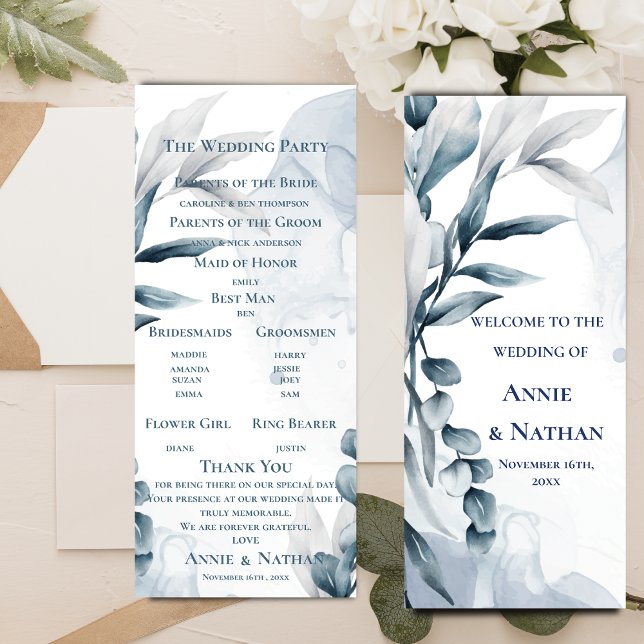 Dusty Blue Eucalyptus Blätter Wedding Program Einladung (Dusty Blue Eucalyptus Leaves Wedding Program)