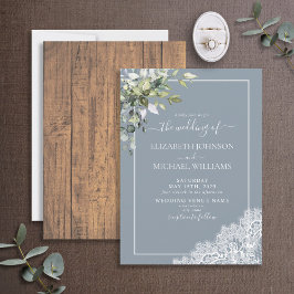 Dusty Blue Eucalyptus Botanical Wood Wedding Einladung