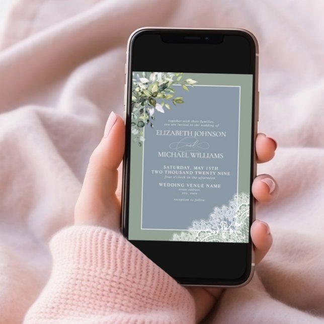 Dusty Blue Eucalyptus Botanical Wood Wedding Invi Einladung (Von Creator hochgeladen)