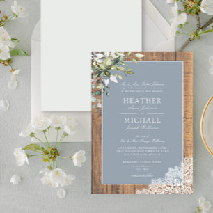 Dusty Blue Eucalyptus Botanical Wood Wedding Invit Einladung