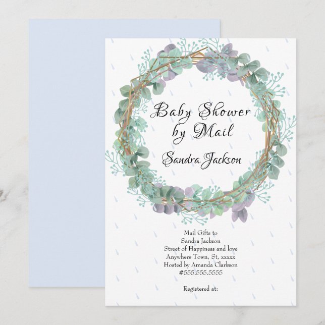 Dusty Blue Eucalyptus Boy Baby Showroom von Mail Einladung (Vorne/Hinten)