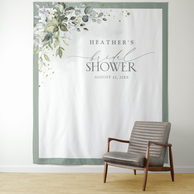 Dusty Blue Eucalyptus Brautparty Foto Stand Wandteppich (Beispiel)