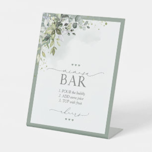 Dusty Blue Eucalyptus Brautparty Mimosa Bar Sockelschild