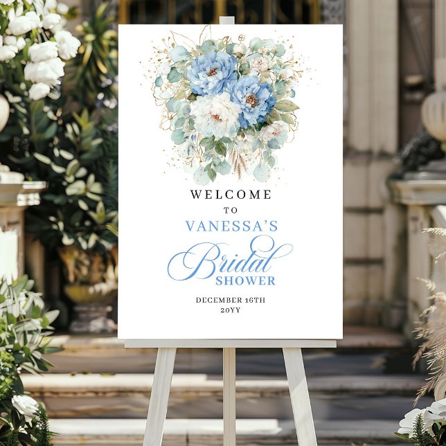 Dusty Blue Eucalyptus Bridal Shower Welcome Poster (Dusty Blue Eucalyptus Bridal Shower Welcome)
