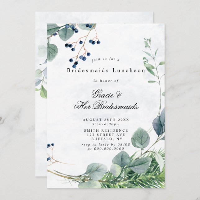 Dusty Blue Eucalyptus Bridesmaids Invitations de d (Devant / Derrière)