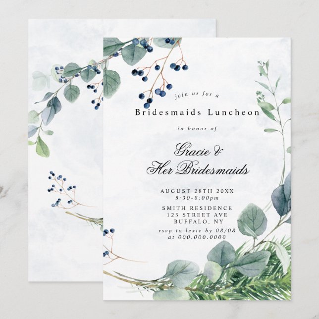 Dusty Blue Eucalyptus Bridesmaids Luncheon Invites (Vorne/Hinten)
