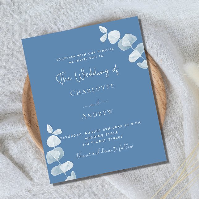 Dusty blue eucalyptus Budget Hochzeitseinladung Flyer (Von Creator hochgeladen)