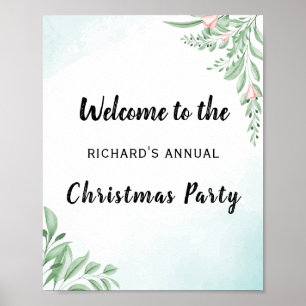 Dusty Blue Eucalyptus Christmas Party Willkommen Poster