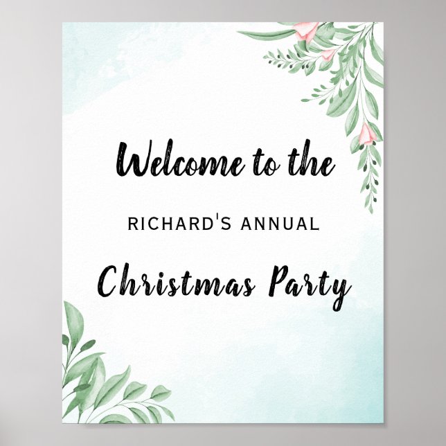 Dusty Blue Eucalyptus Christmas Party Willkommen Poster (Vorne)