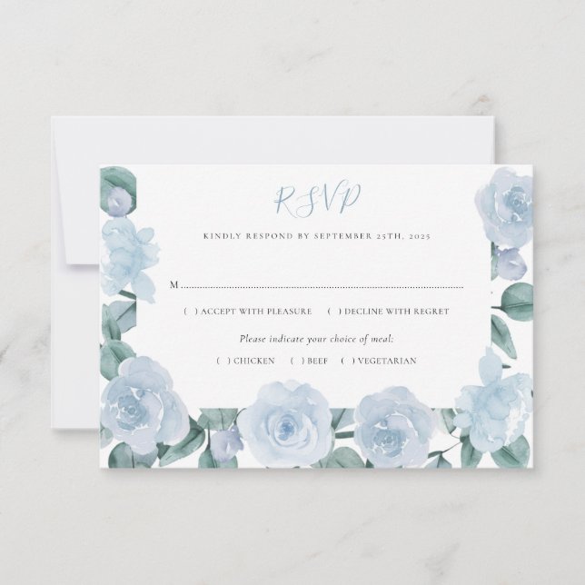 Dusty Blue Eucalyptus Elegant Floral Wedding RSVP (Vorderseite)
