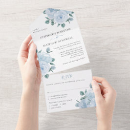 Dusty Blue Eucalyptus Elegante Blumenhochzeit All In One Einladung
