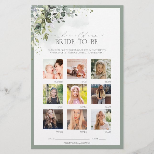 Dusty Blue Eucalyptus Floral Brautparty Game (Vorderseite)