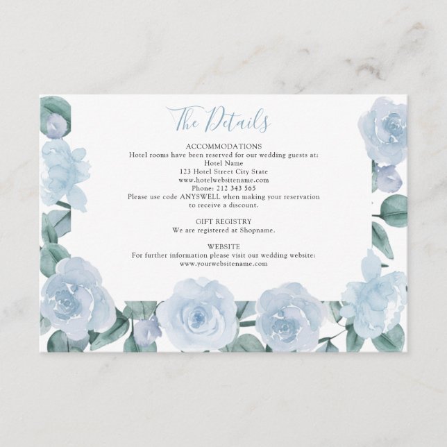 Dusty Blue Eucalyptus Floral Wedding Details Begleitkarte (Vorderseite)