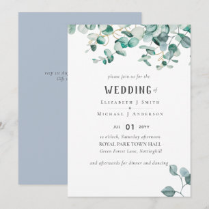 Dusty Blue Eucalyptus Greenerity BUDGET WEDDING Einladung