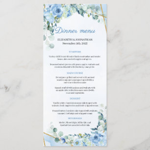 Dusty Blue Eucalyptus Greenerity Gold Frame Dinner Menükarte