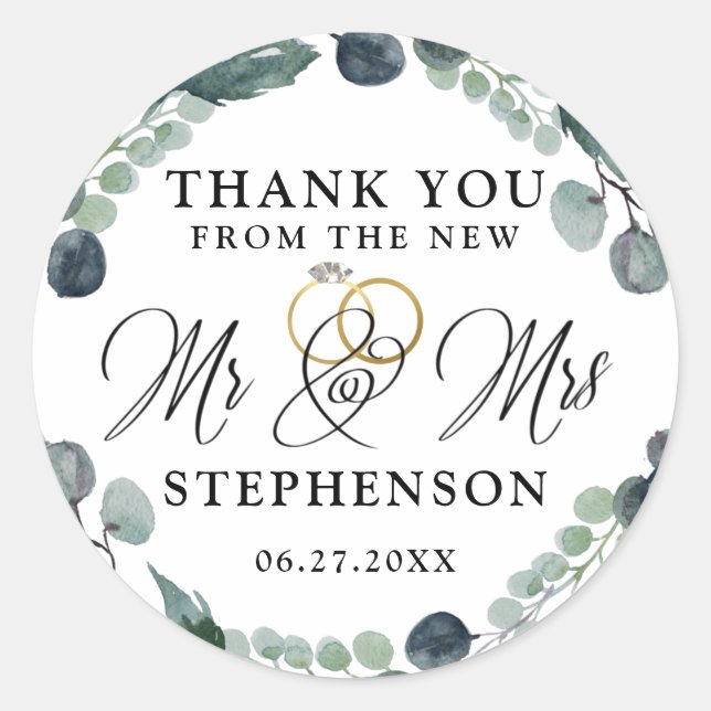 Dusty Blue Eucalyptus Greenerity Wedding Vielen Da Runder Aufkleber (Vorderseite)