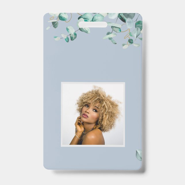 Dusty Blue Eucalyptus Greenery Blank TEMPLATE Ausweis (Vorderseite)