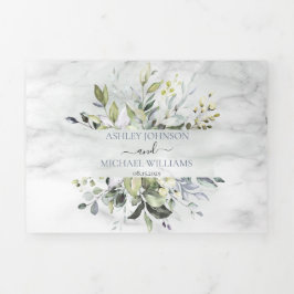 Dusty Blue Eucalyptus Greenery Botanischer Marmor Dreifach Gefaltete Einladung