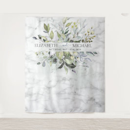 Dusty Blue Eucalyptus Greenery Botanischer Marmor Wandteppich