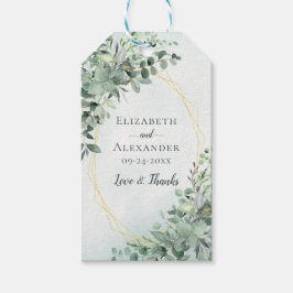 Dusty Blue Eucalyptus Greenery Geometric Wedding Geschenkanhänger