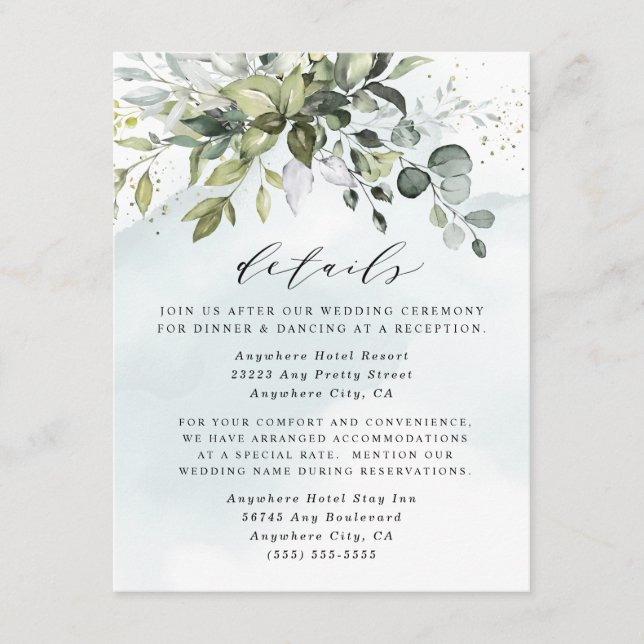 Dusty Blue Eucalyptus Greenery Succulent Wedding Begleitkarte (Vorderseite)