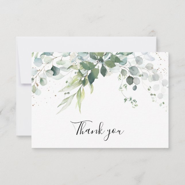Dusty Blue Eucalyptus Greenery Succulent Wedding Dankeskarte (Vorderseite)