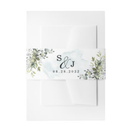 Dusty Blue Eucalyptus Greenery Succulent Wedding Einladungsbanderole