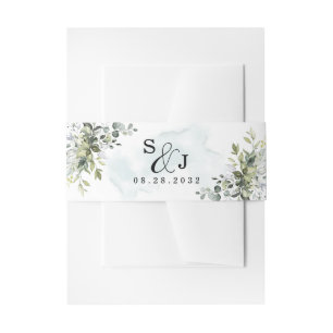 Dusty Blue Eucalyptus Greenery Succulent Wedding Einladungsbanderole