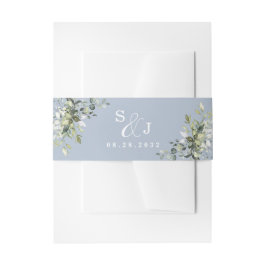 Dusty Blue Eucalyptus Greenery Succulent Wedding Einladungsbanderole