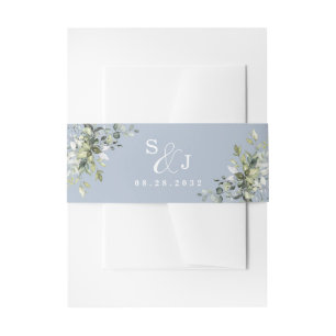 Dusty Blue Eucalyptus Greenery Succulent Wedding Einladungsbanderole