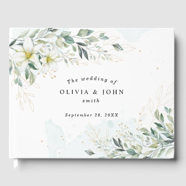 Dusty Blue Eucalyptus Greenery Succulent Wedding Gästebuch (Vorderseite)