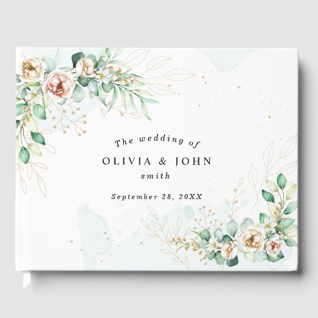 Dusty Blue Eucalyptus Greenery Succulent Wedding Gästebuch (Vorderseite)