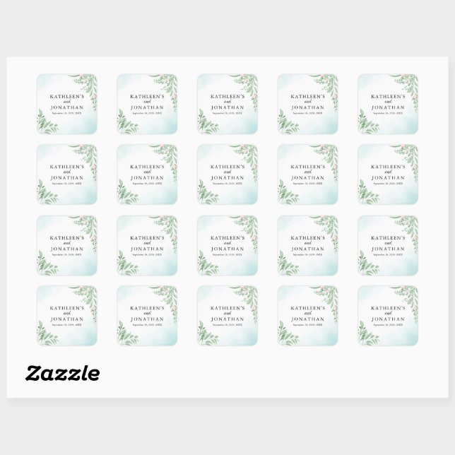 Dusty Blue Eucalyptus Greenery Succulent Wedding Quadratischer Aufkleber (Blatt)