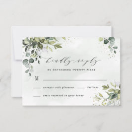Dusty Blue Eucalyptus Greenery Succulent Wedding RSVP Karte