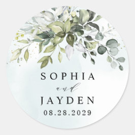 Dusty Blue Eucalyptus Greenery Succulent Wedding Runder Aufkleber