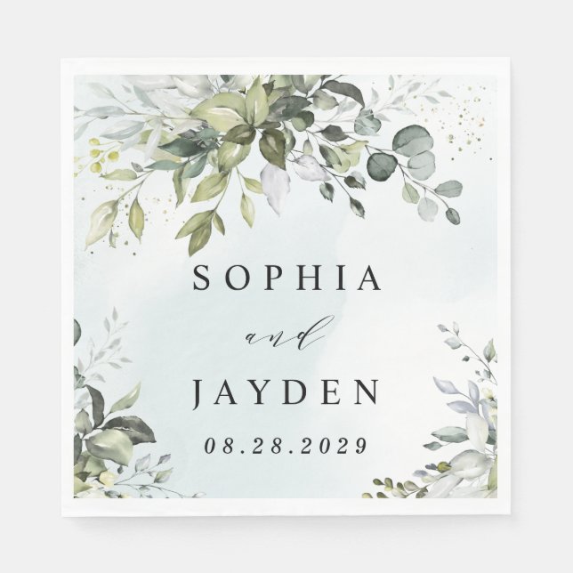 Dusty Blue Eucalyptus Greenery Succulent Wedding Serviette (Vorderseite)